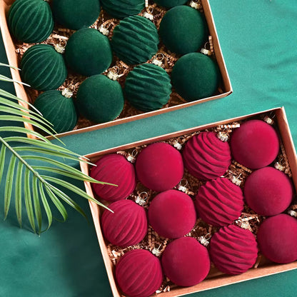 Christmas Balls Red & Green Velvet  | 12 pcs