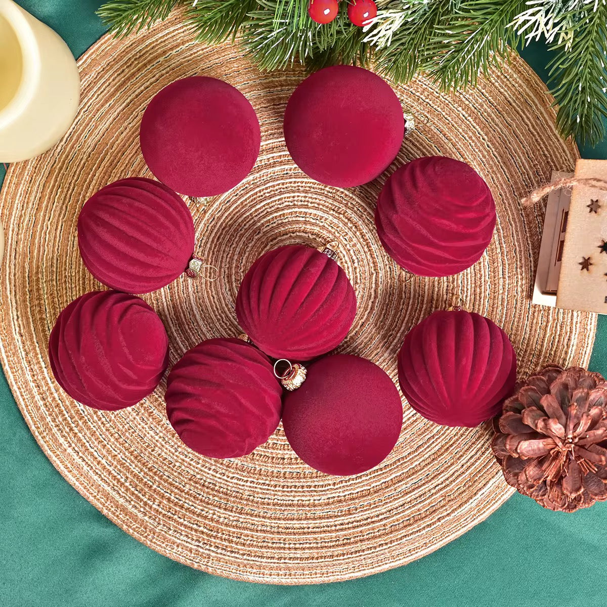 Christmas Balls Red & Green Velvet  | 12 pcs