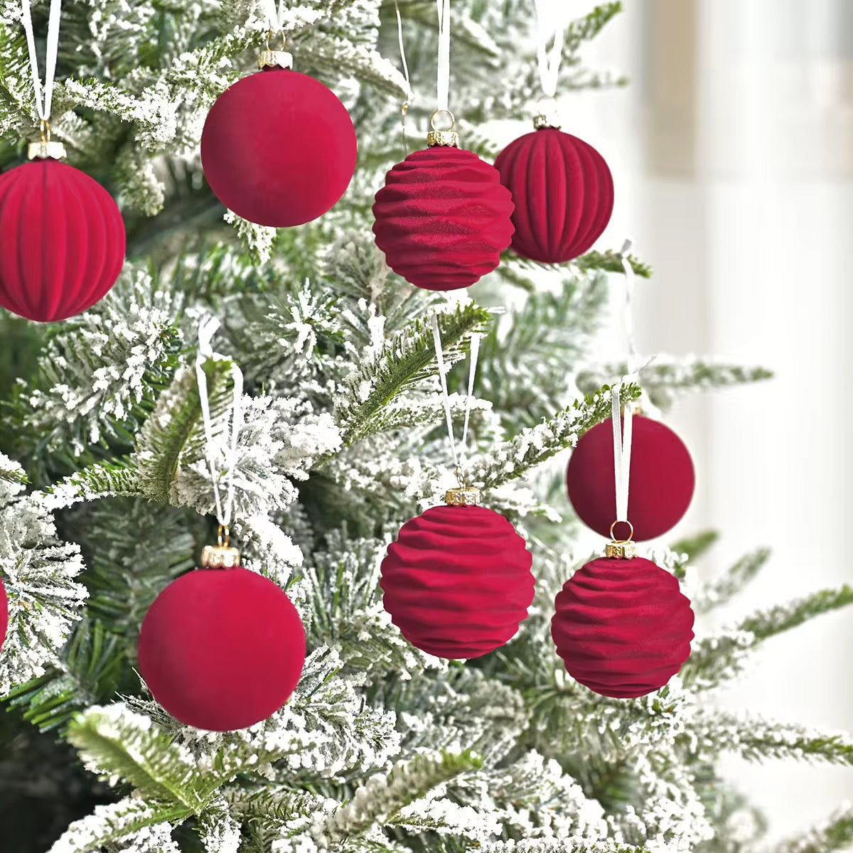 Christmas Balls Red & Green Velvet  | 12 pcs